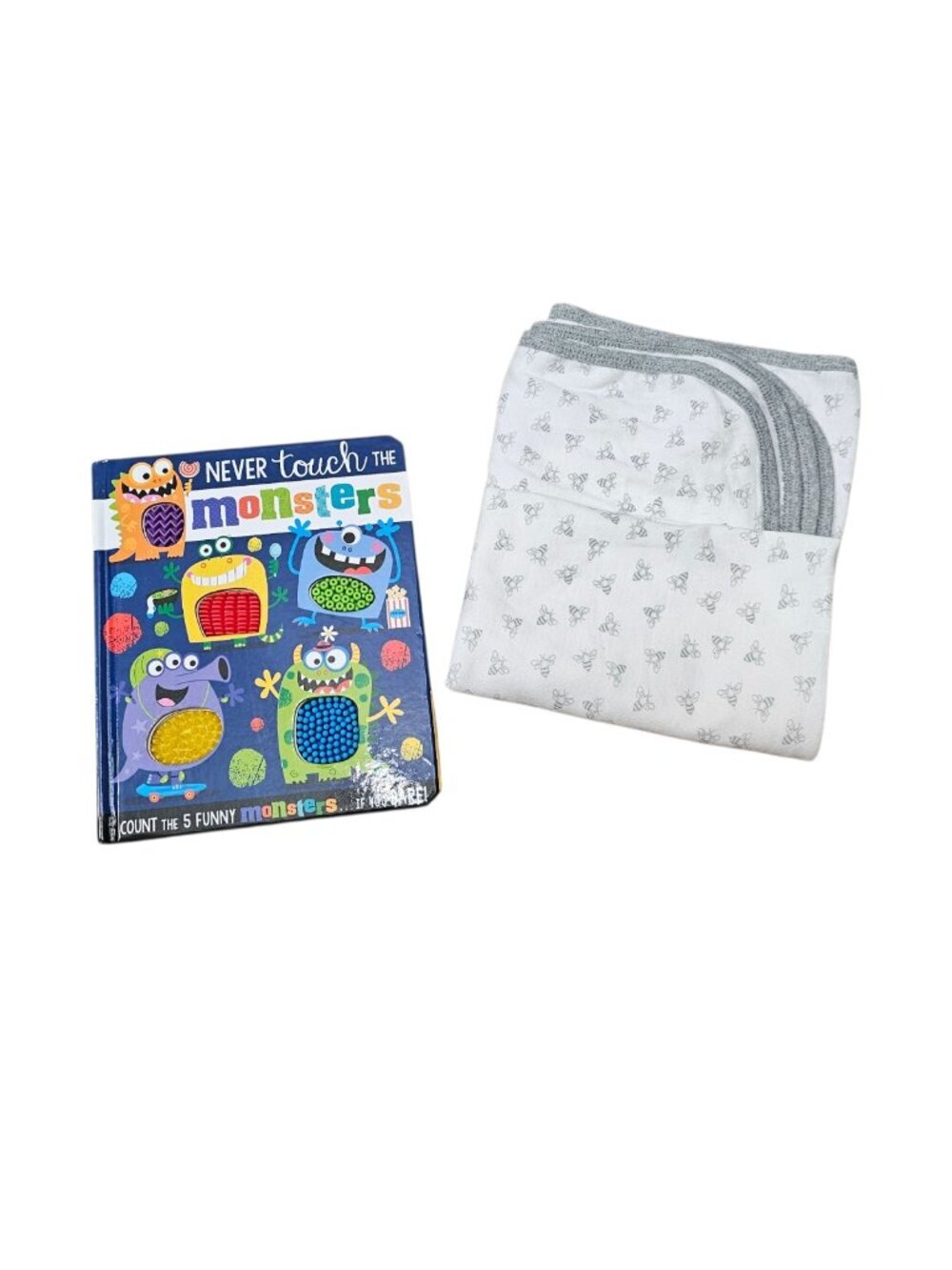 Burt's Bees Cotton Baby Blanket Touch Monsters Rubber Counting Book New - Picture 5 of 9
